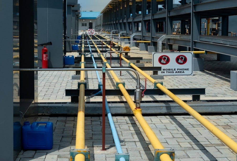 Gas pipelines running between the Gas Tech CNG loading bays