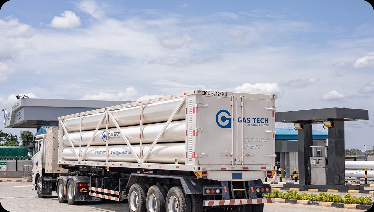 Gas Tech CNG cascade trailer at the compression station