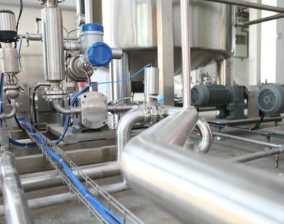 Stainless steel process piping and pumps at a Gas Tech facility