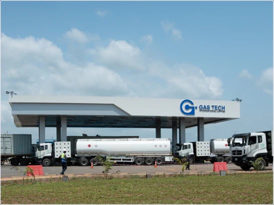 CNG tankers lined up at a Gas Tech station