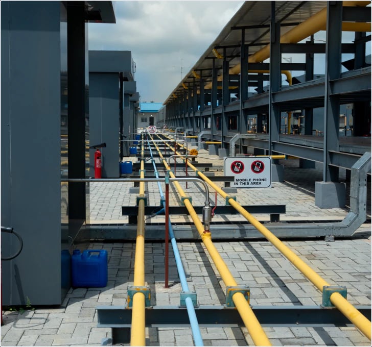 Gas pipeline rack running through the station