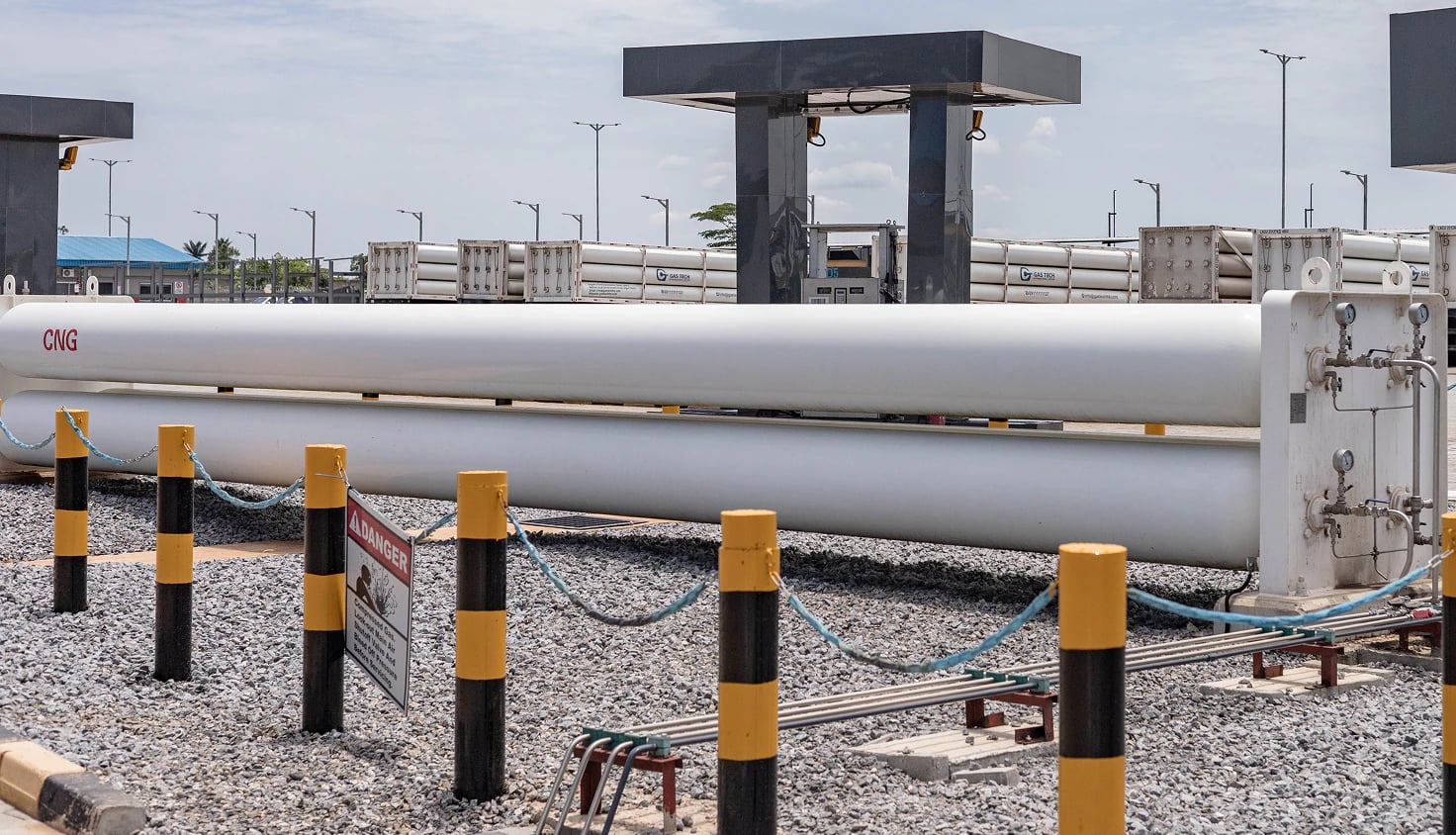 CNG storage tubes at the compression station