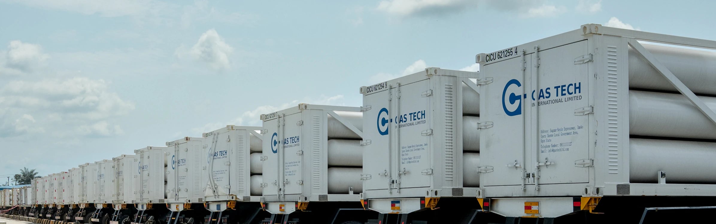 Gas Tech CNG cascade trailers lined up at the NGV filling station
